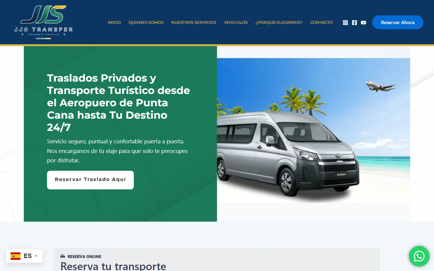Portada anterior de JJS Transfer: un titular largo sobre un bloque verde junto a la foto de una furgoneta.